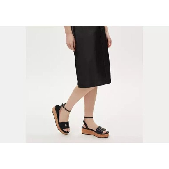 Coach Women Tullie Black Leather Cork Wedge Platform Sandals Ankle Strap Sz 8.5 - Picture 5 of 5